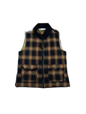 BKE Vest Mens L Brown Plaid Quilted Zip Corduroy Collar
